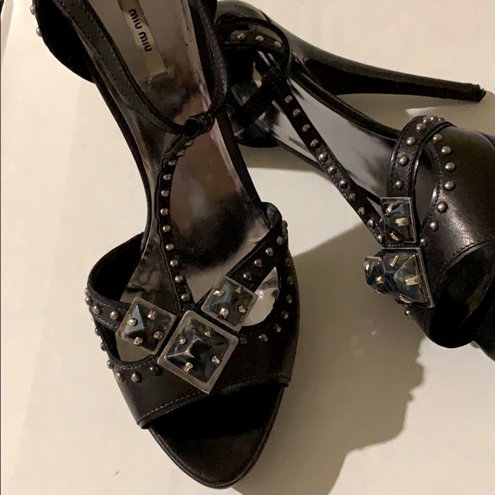 Miu Miu Stiletto Studded Leather Pumps - Picture 2 of 7